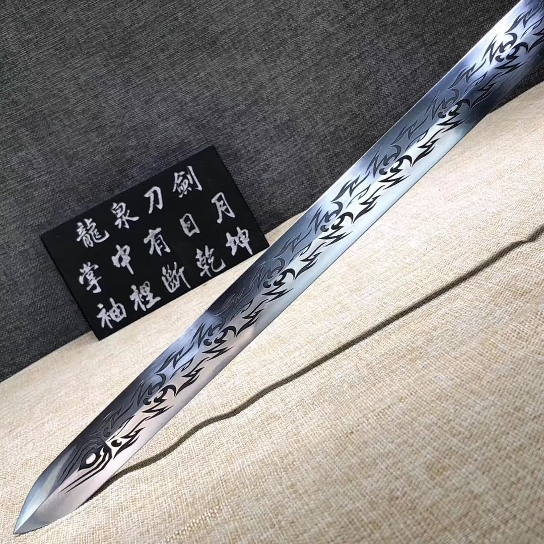 Wolong sword,Handmade Medium carbon steel etch blade