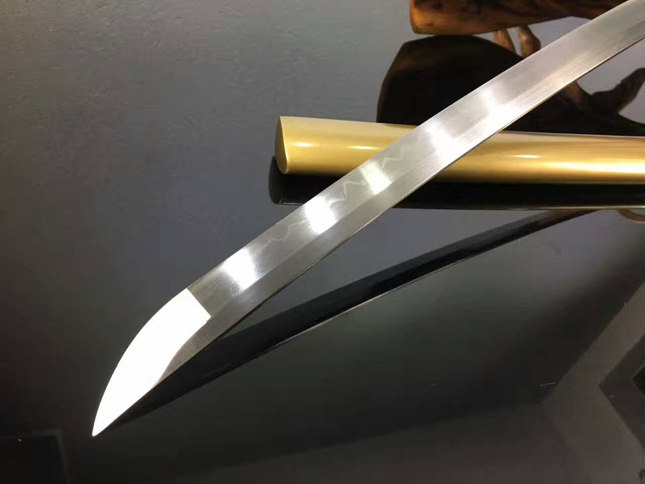 Miyamoto Musashi Katana,High carbon steel blade,Yellow scabbard,Copper fitted