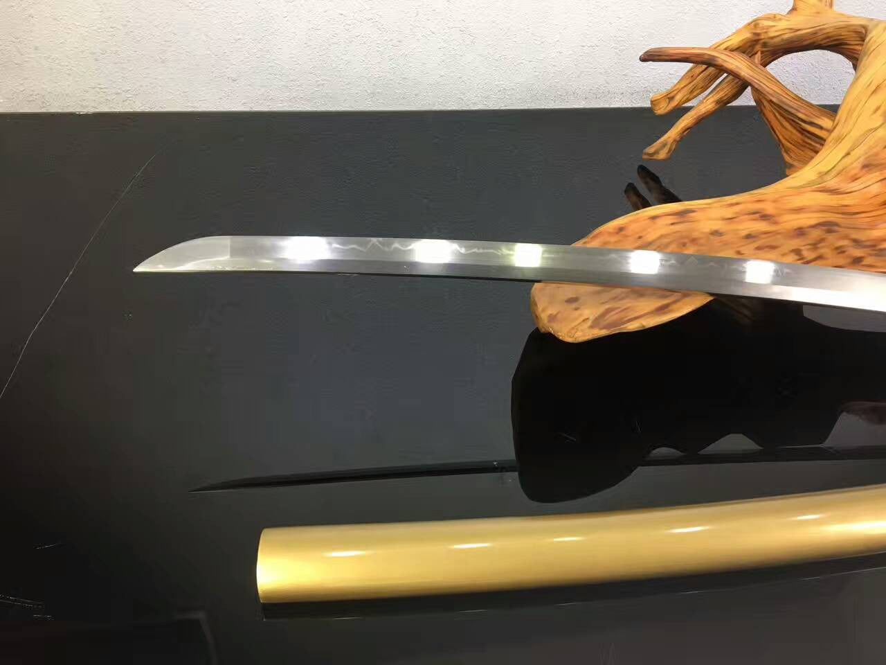 Miyamoto Musashi Katana,High carbon steel blade,Yellow scabbard,Copper fitted