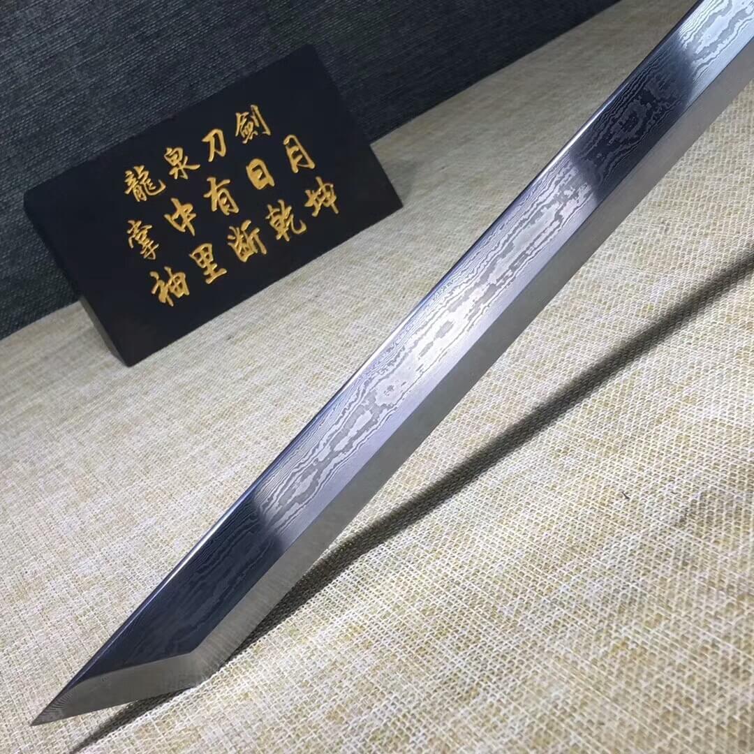 Tang dao,Folded steel blade,Black wood scabbard,Brass fittings