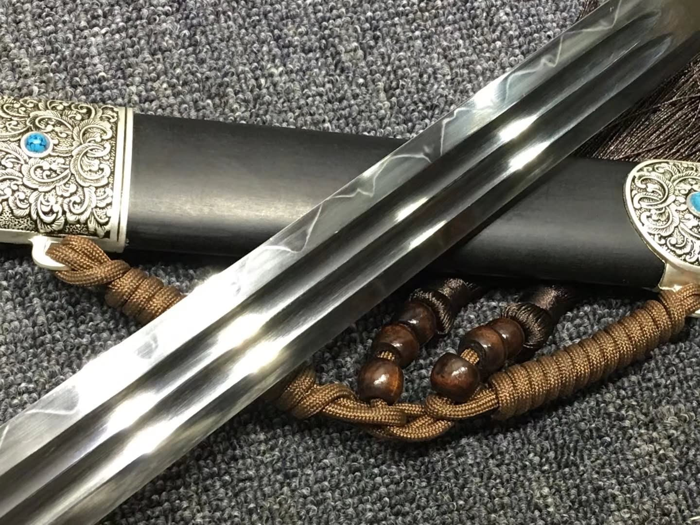 Dagger sword,High carbon steel burn blade,Black scabbard,Alloy fitting