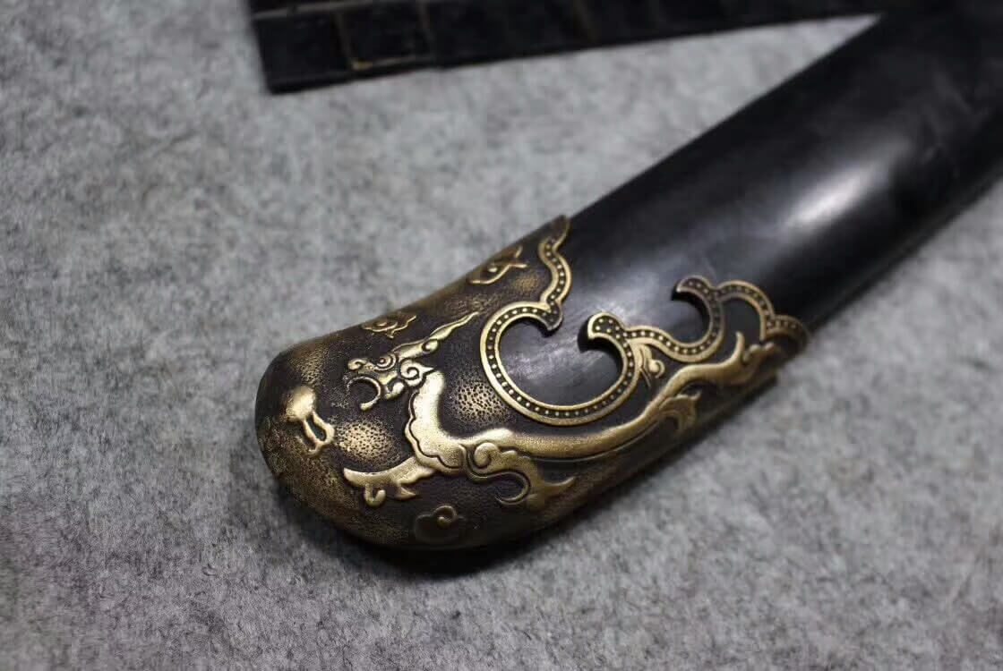 YanlingDao,Broadsword,Damascus steel burn blade,Black wood scabbard