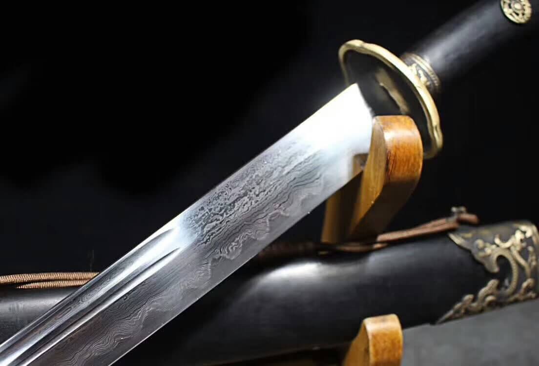 YanlingDao,Broadsword,Damascus steel burn blade,Black wood scabbard