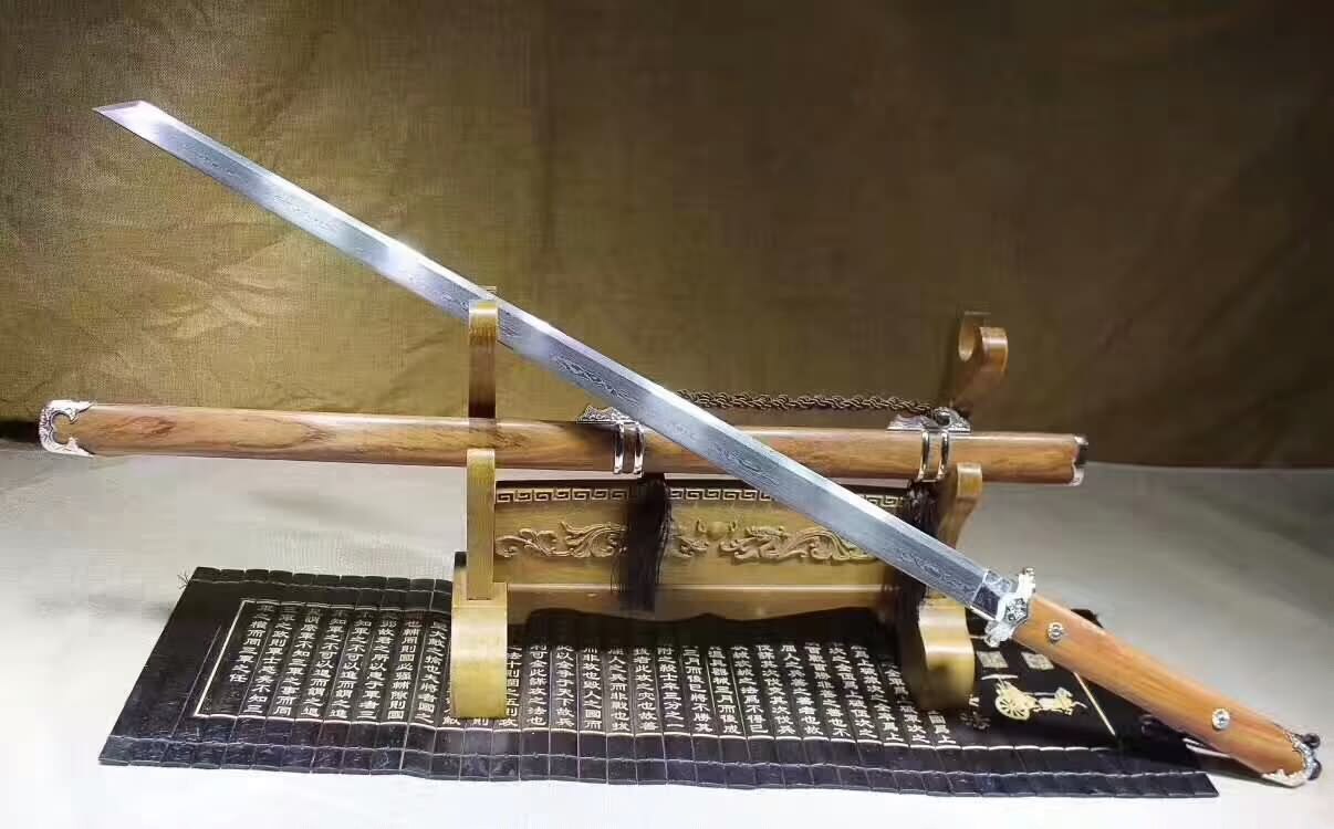 Tang dao,sword(Folding pattern steel,Rosewood scabbard,Alloy)Full tang