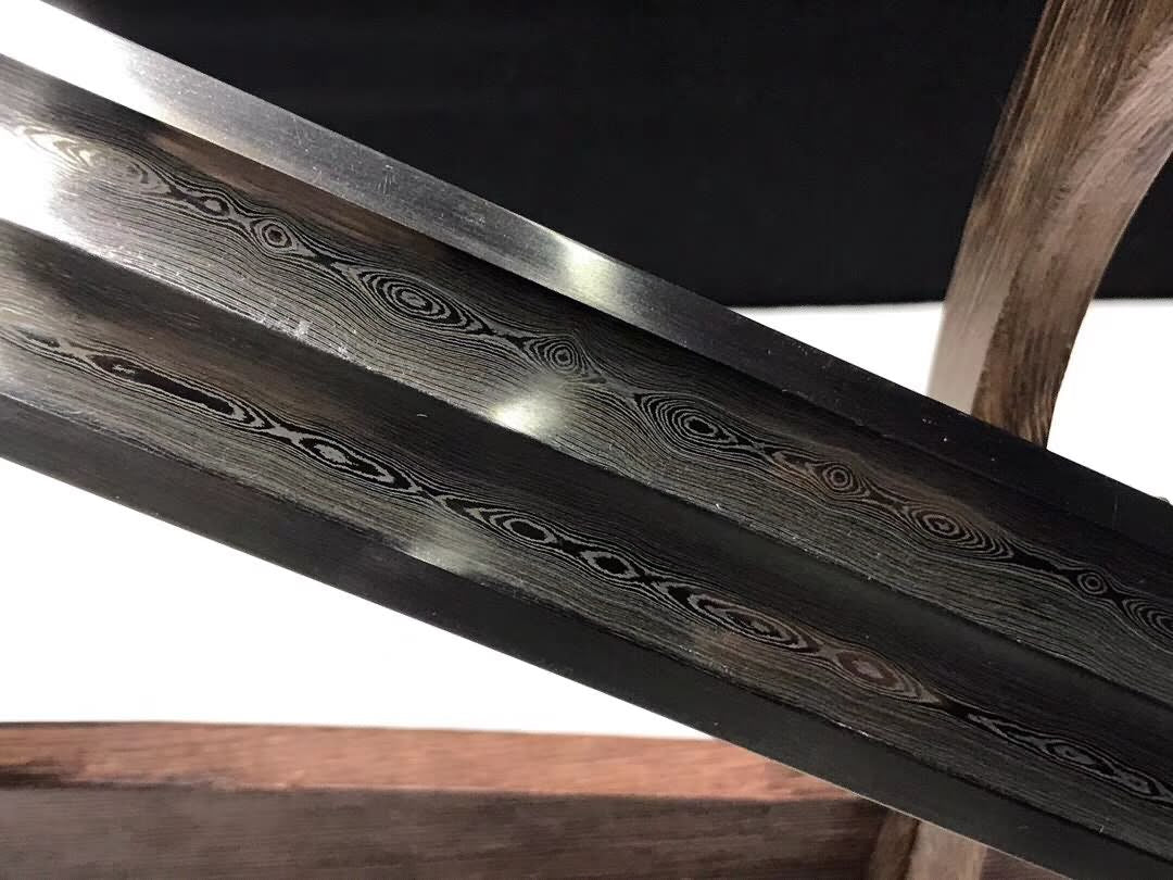 Yongle jian sword,Handmade,Damascus steel blade,Black wood,Brass fittings