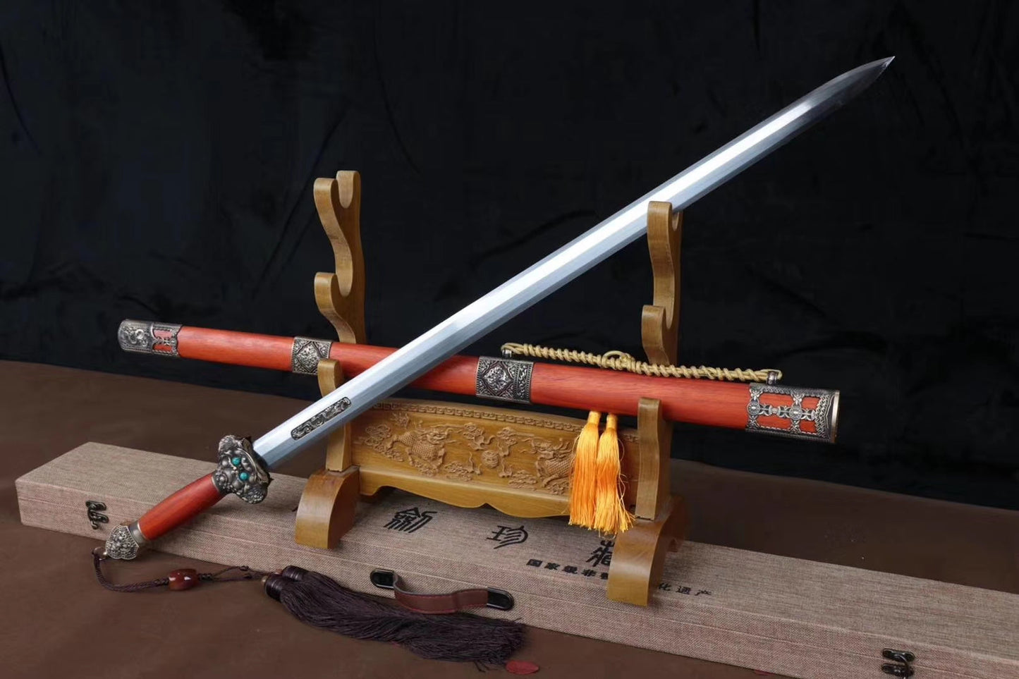 Yongle sword,Handmade High carbon steel blade,Redwood,Brass fittings