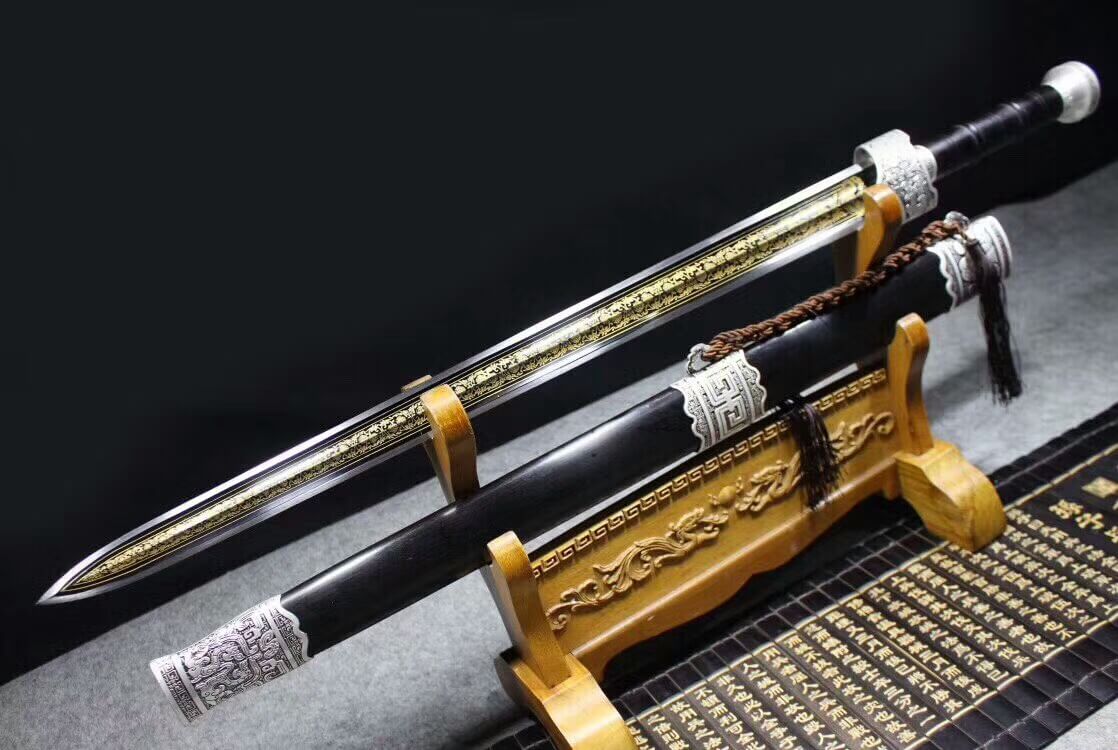 Yuewang sword,High carbon steel blade,Black scabbard,Alloy fitting