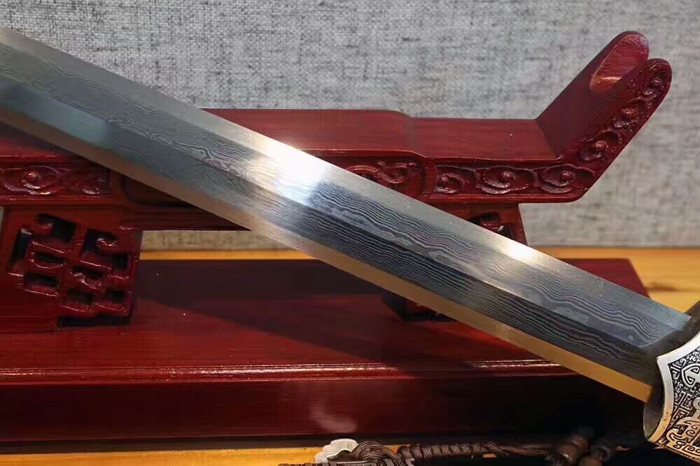 Zhaoyun sword,Damascus Steel blade,Wood scabbard,Alloy fittings