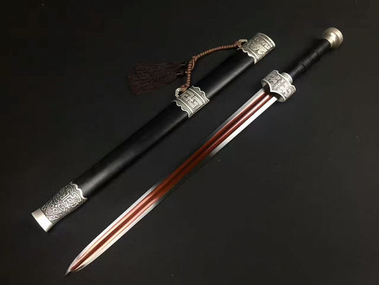 Zhaoyun jian,High manganese steel blade,Black scabbard,Alloy fittings