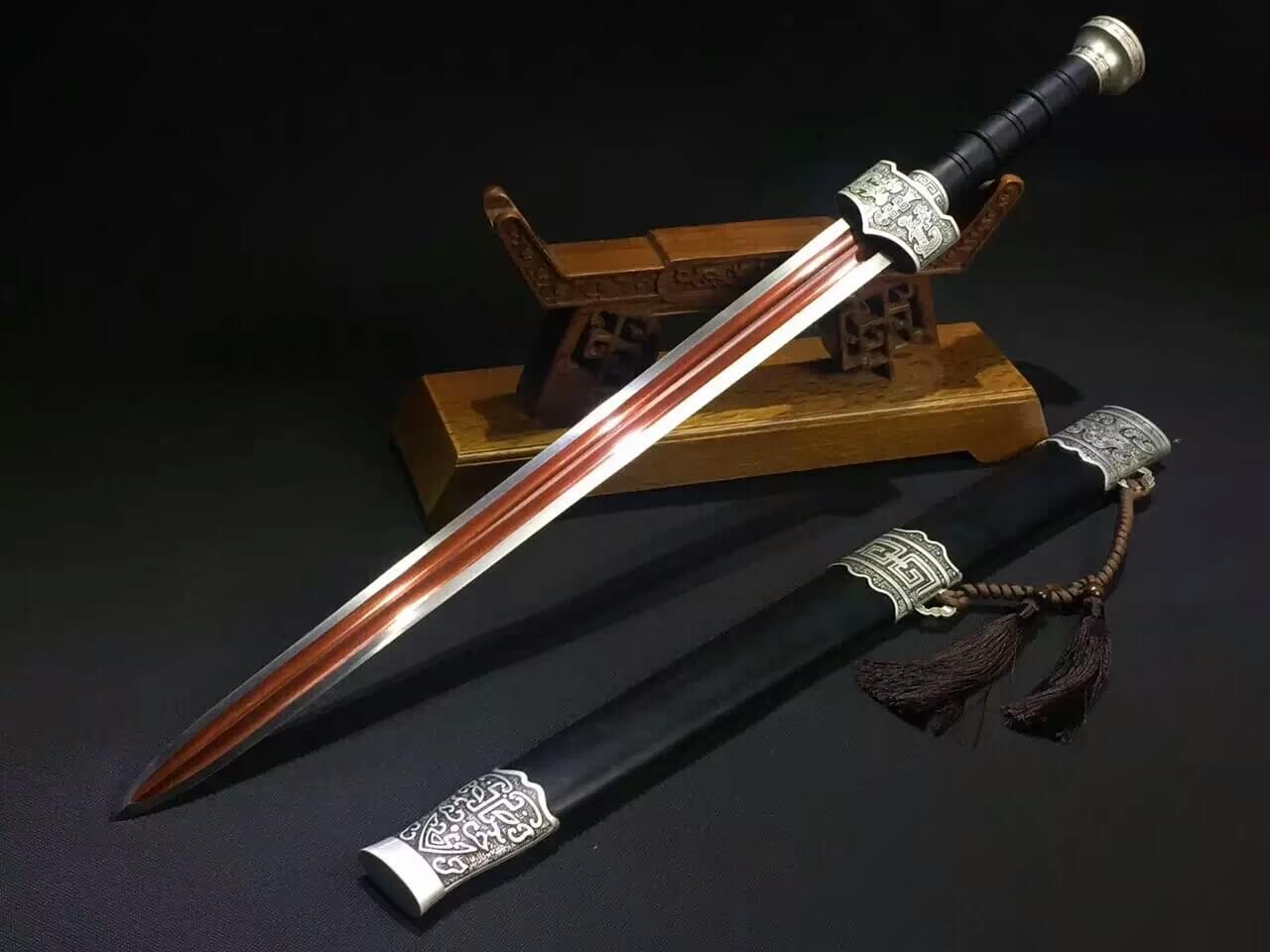 Zhaoyun jian,High manganese steel blade,Black scabbard,Alloy fittings