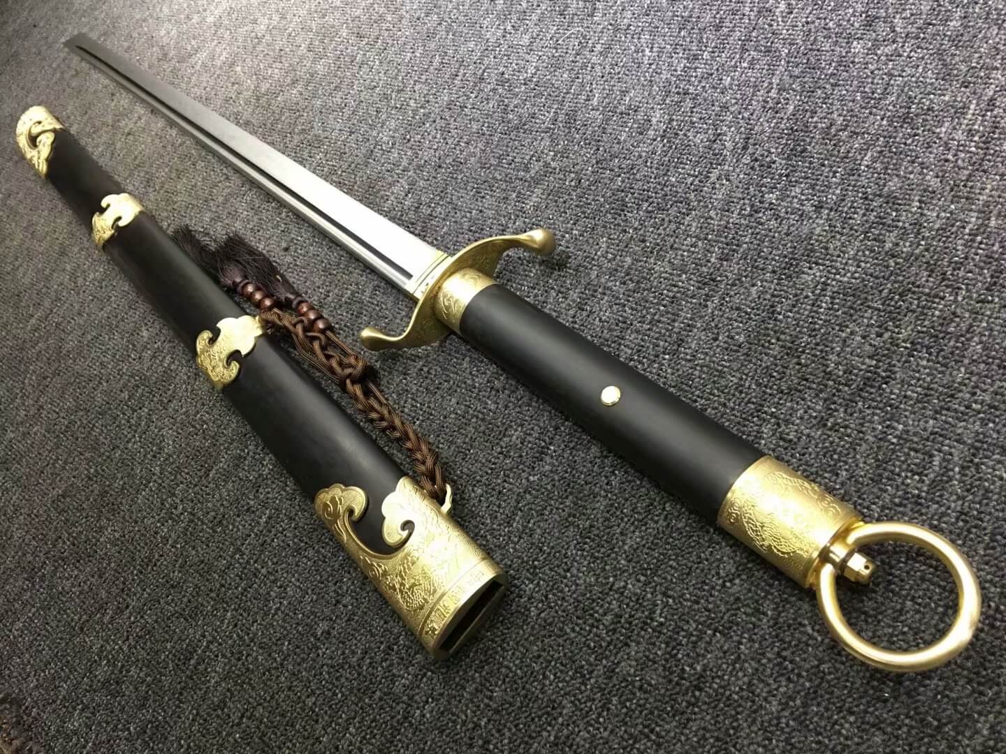 Tai chi sword,Miao dao,High carbon steel burn blade,Black wood,Brass fitting