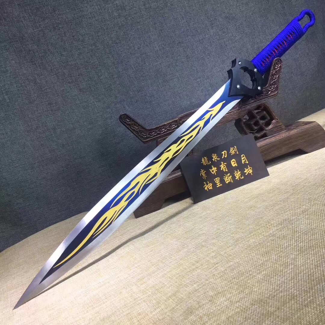 Cosplay sword,High carbon steel blue blade,PU scabbard&Handmade art