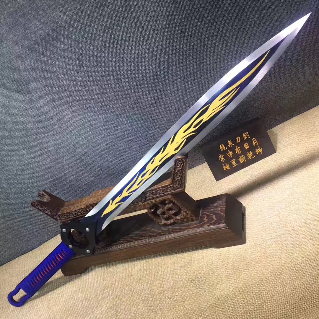 Cosplay sword,High carbon steel blue blade,PU scabbard&Handmade art